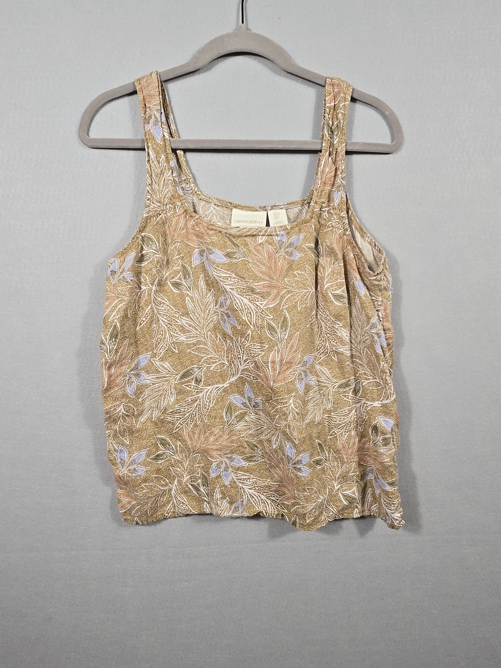 Cynthia Rowley 100% Linen Tank Top S Tropical Floral Leaf Print Boho Shell